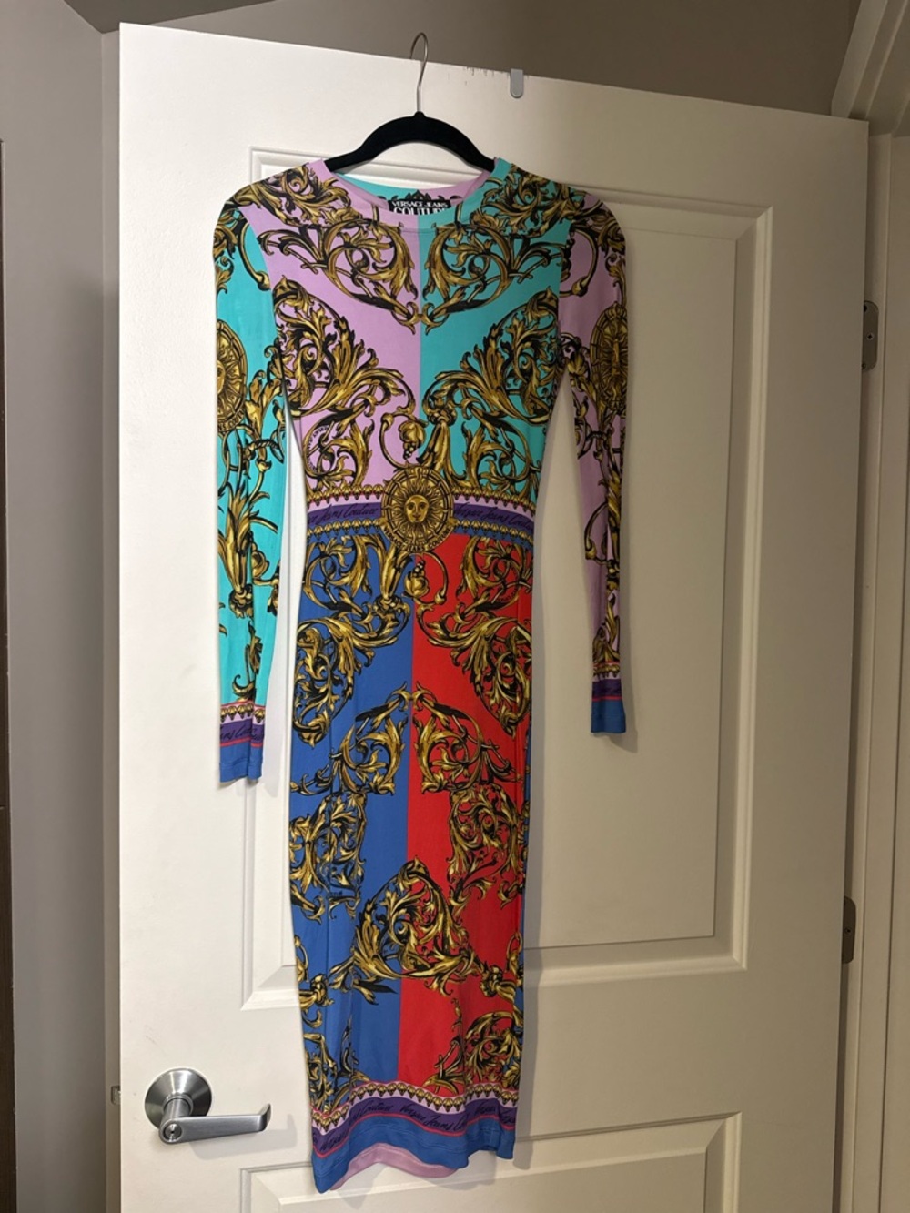 Versace Jeans Collection Multicolor Baroque Long Sleeve Dress